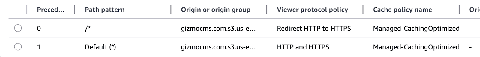 CloudFront Behaviors Tab